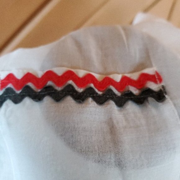 Vintage 50s 60s Half Apron White Shear w/ Appliquéd Card Theme & RicRac Trim - Picture 5 of 5